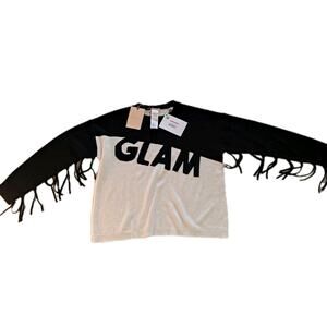 Pennyblack Max Mara Wool Cashmere Blend Sweater Sz L Black White Fringe GLAM Fun